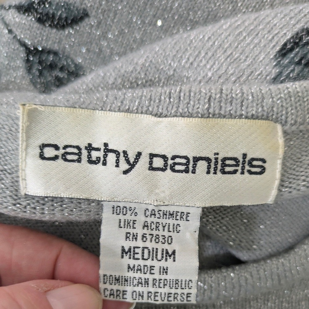 Cathy Daniels Womens Gray Roses with Sparkle 3/4 Sleeve Sweater Size M - Picture 6 of 7